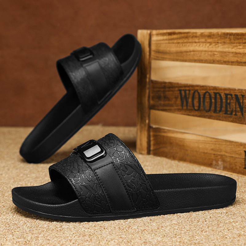 Textured Buckle Slide Sandals