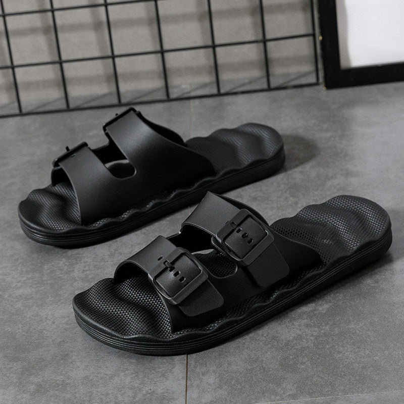 Double Buckle Slide Sandals