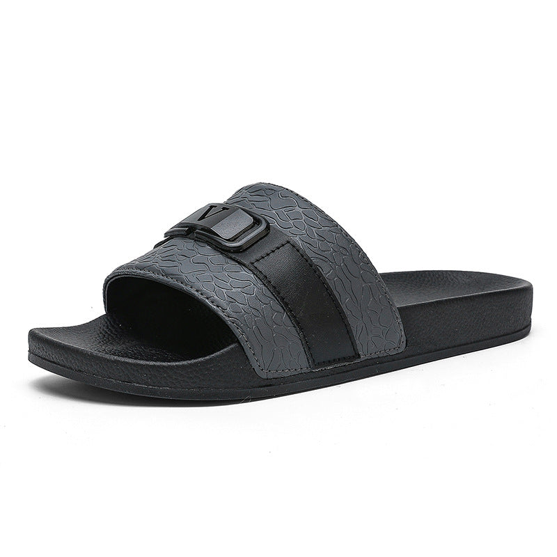 Textured Buckle Slide Sandals